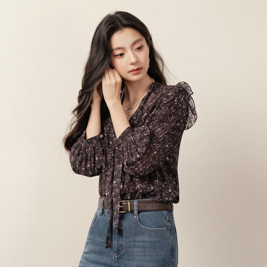 【商场同款】诗凡黎西西里漫花雪纺衫25秋新款长袖衬衫3G8721201 商品图2