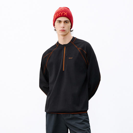 714street吸湿速干运动长袖2026春季宽松半拉链华夫格情侣T恤男款 商品图1