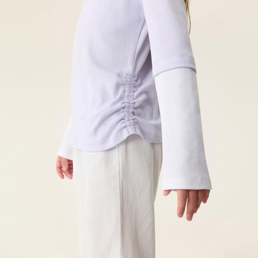 马克珍妮清新女孩女童假两件抽褶T恤2026年春装新款560186 商品图3