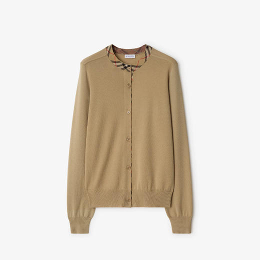 BURBERRY 巴宝莉 女士 罗纹针织饰边羊毛针织开衫 卡其色 8112164 A3743 商品图0