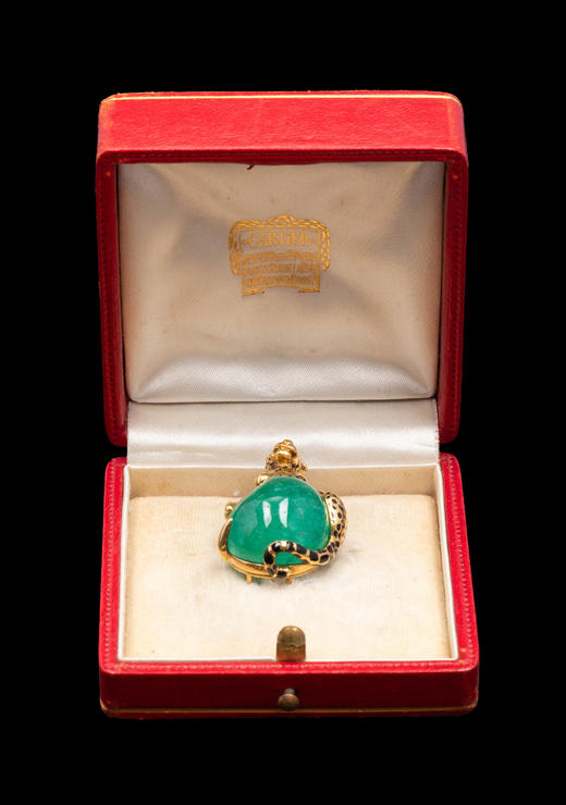 独角鹿西洋古董1948年代法国顶级珠宝品牌卡地亚出品18K黄金镶嵌蛋面祖母绿及珐琅「美洲豹」造型胸针 商品图2