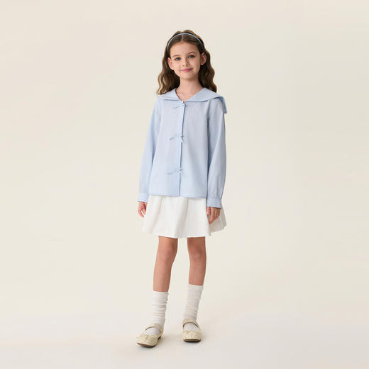 马克珍妮淡雅蝴蝶结女童海军领衬衫2026年春装新款560195 商品图2