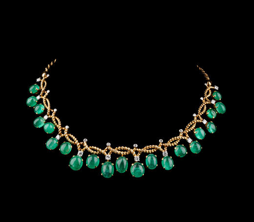 独角鹿西洋古董20世纪后期法国顶级珠宝品牌卡地亚出品18K黄金及铂金镶嵌钻石及祖母绿扭绳造型项链 商品图1