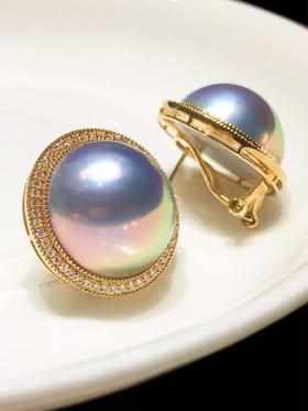 【私席真珠·新年盛宴】18K金镶钻马贝珍珠耳拍18-19mm，孤品