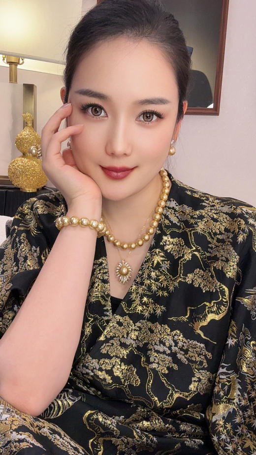 GAONAS 仿珍珠吊坠 女士贵气百搭16mm金色珠项链11724XGO 商品图6