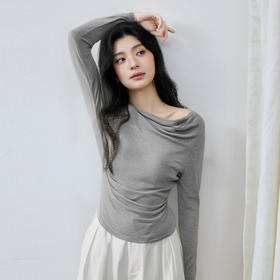 【商场同款】诗凡黎流行荡领打底衫2025秋新款长袖T恤女3G8200881