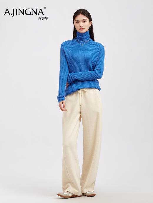 【竖纹肌理】阿菁娜冬季新款氛围感坑条毛衣绵羊毛高领设计竖纹肌理通勤松弛感内搭F30D301022 商品图1