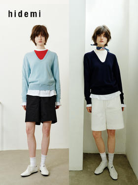 hidemi副线小h 设计感撞色套头上衣毛衣打底针织衫