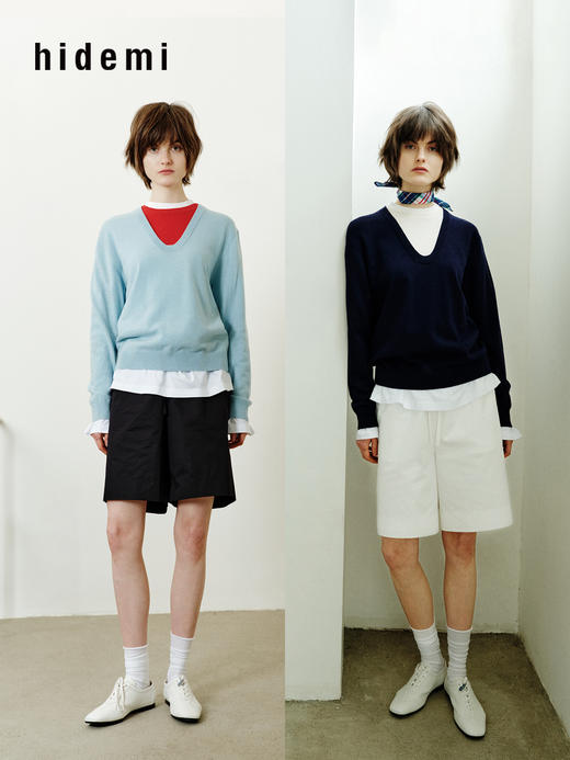 hidemi副线小h 设计感撞色套头上衣毛衣打底针织衫 商品图0