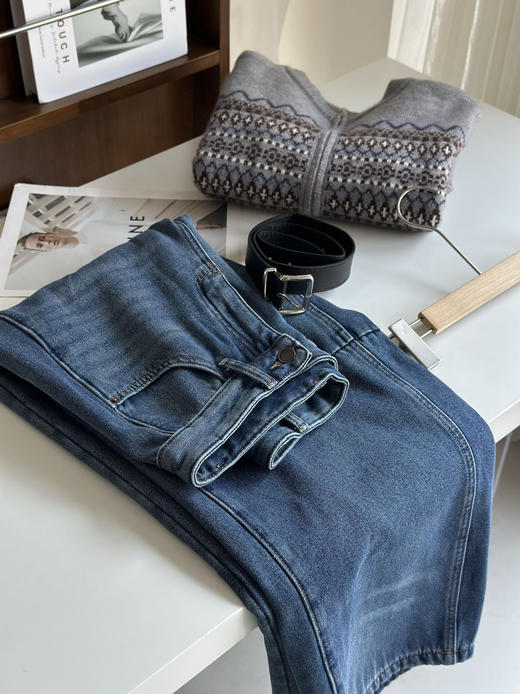 大幂幂同款加绒老爹弯刀牛仔裤 商品图13