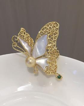 【私席真珠·新年盛宴】南洋金珍珠胸针 合金镶嵌母贝锆石 8-9mm 圆