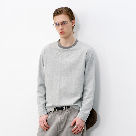 714street细条纹圆领长袖T恤 商品图0