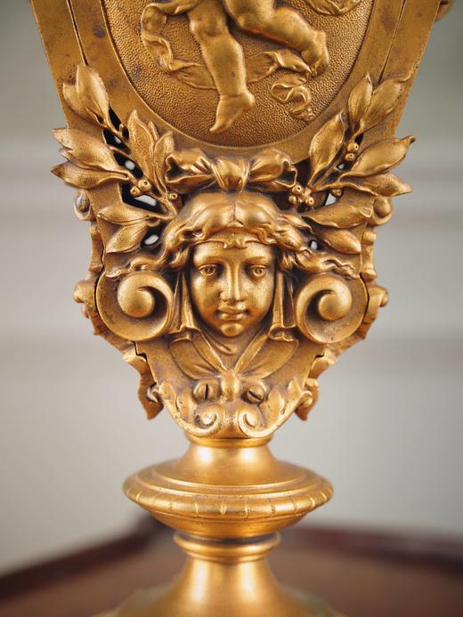 独角鹿西洋古董19世纪末法国出品古典天使与神兽主题铜鎏金精雕花瓶 商品图7