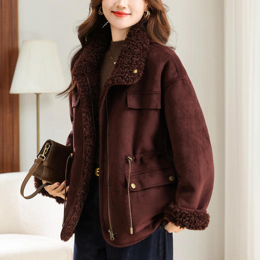 丁摩 皮毛一体外套女冬季新款【两面穿】洋气加厚羊羔毛上衣5ZF-8613 商品图0