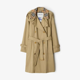 BURBERRY 巴宝莉 女士中长款格纹领 Castleford 风衣 卡其色 8111564 C2981