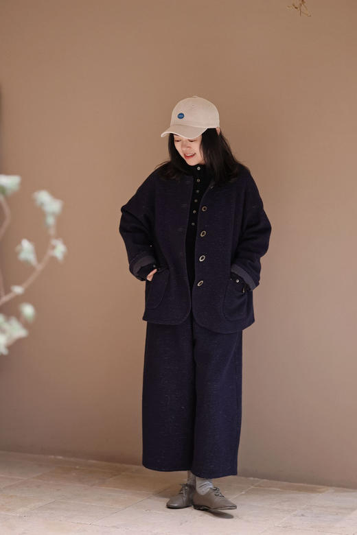 【预售】黄阿福 羊毛小圆领外套 商品图0