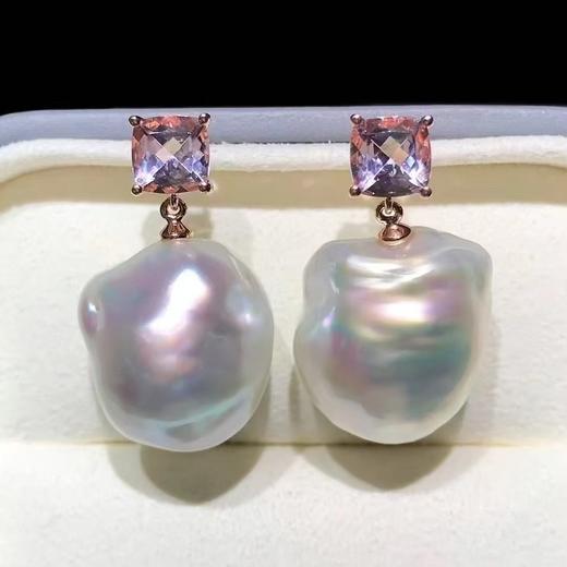 【私席真珠·新年盛宴】18K金镶摩根石白珍珠耳针，孤品 商品图0