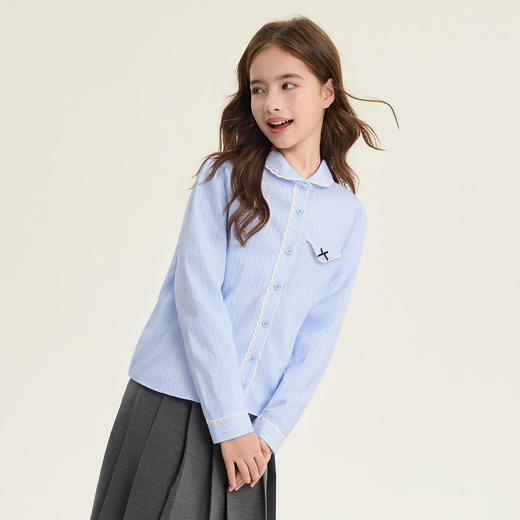 笛莎Deesha 童装女童衬衫2026春新款甜美娃娃领花边衬衫 商品图1