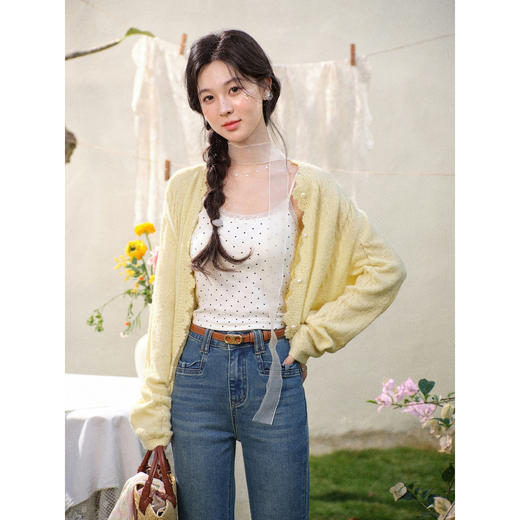 鹿向南「芒芒奶冻」高级感黄色针织衫女春季新款洋气长袖开衫上衣 商品图4