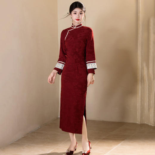 秋冬季国风新中式长款长袖新款年轻款复古旗袍SC22373 商品图4