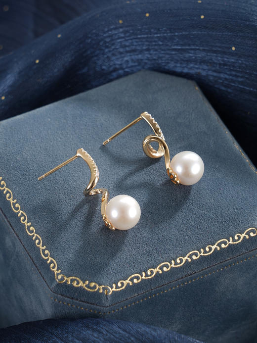 子佩集【瑶光之迹】银S925珍珠惜王妃耳钉【MLEH004】7.8mm珠镀金S波浪2601 商品图7