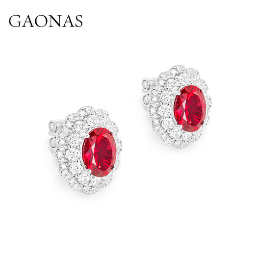 GAONAS 贵气经典红色双环花耳钉11802ER 商品图1