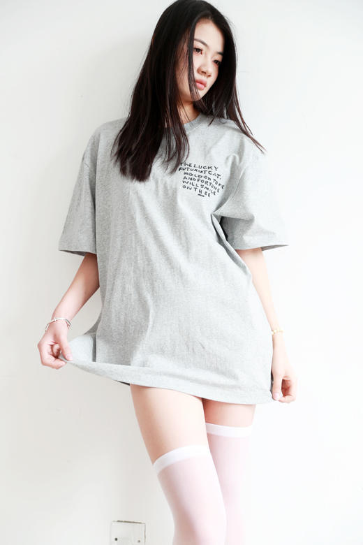 手工刺绣tee，背后大印花。胸口小标祖灰全棉圆领短袖t恤E010660 商品图10