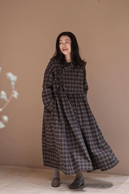 游原 斜襟羊毛格子裙 商品图1