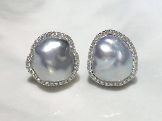 【私席真珠·新年盛宴】18K金镶钻KESHI珍珠耳钉，11-12mm珠 商品图0