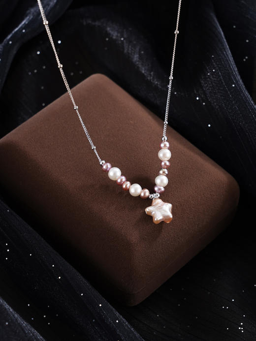 子佩集【珠光星吻】银S925珍珠惜王妃项链【SPN0490013】3.5mm小紫珠5mm大珠巴洛克11mm五角星星2601 商品图5