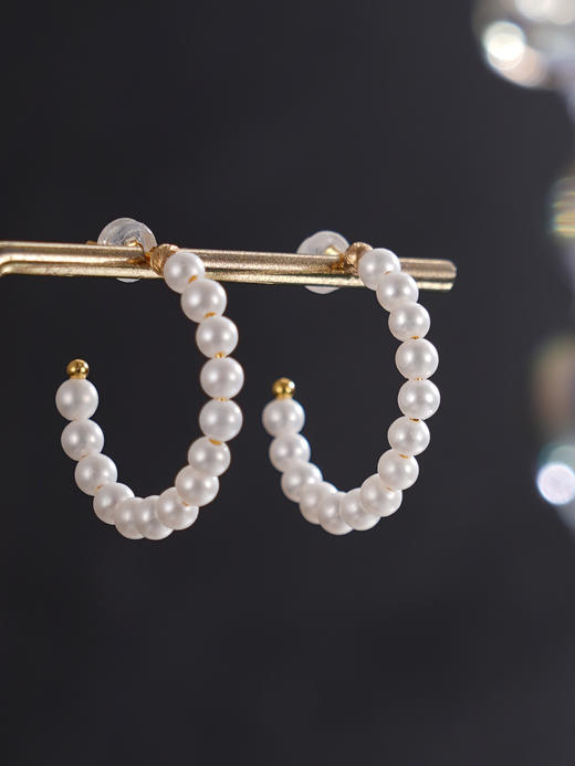 子佩集【慵光芙蕾】银S925珍珠惜王妃耳钉【MZEH001】3.5mm珠27mm圈镀金串珠圆圈半环2601 商品图3