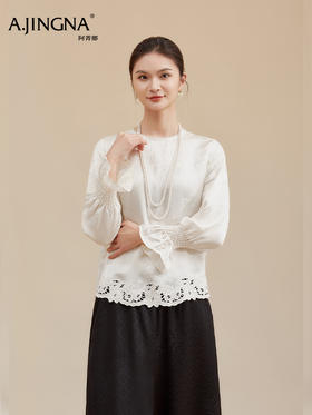 【佩斯利纹蕾丝】阿菁娜冬季新款新中式提花上衣佩斯利纹蕾丝拼接轻奢通勤设计复古显贵内搭F30D202003