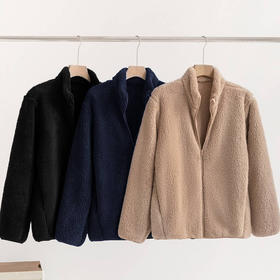 男士长绒摇粒绒保暖立领拉链夹克外套