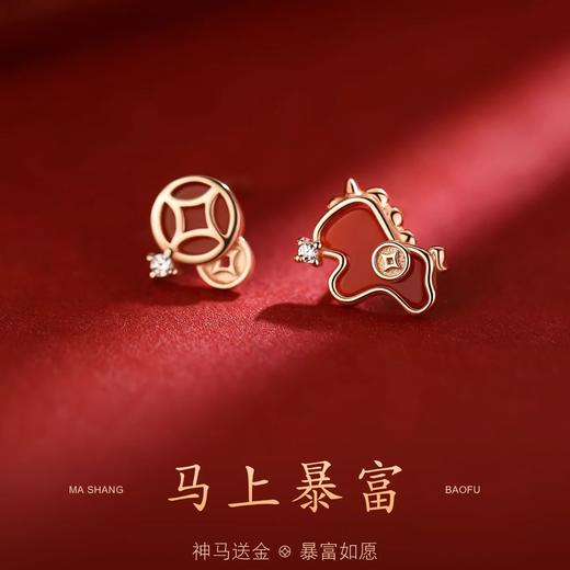 【马上暴富❗️钱币萌马耳钉】本命年新中式耳饰，独角兽财富叙事，将东方吉兆戴在耳畔，复古气质耳饰女本命年新年礼物QQ 商品图0