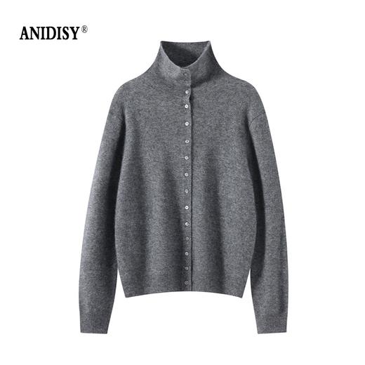 山羊绒高领长袖单排扣针织开衫外套 商品图3