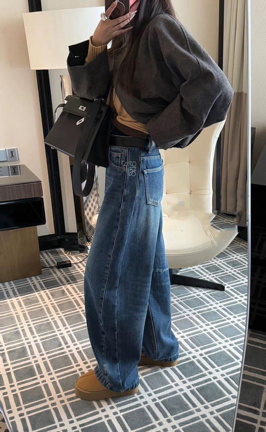 大幂幂同款加绒老爹弯刀牛仔裤 商品图4