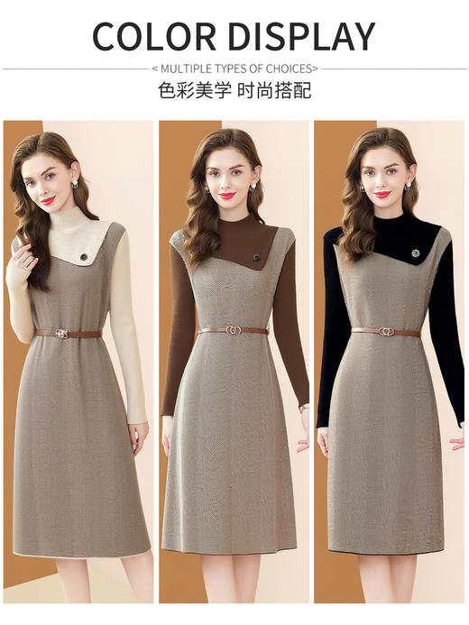 「自」全新升级【铂金会员183/天猫249/差价66】(11318)洛诗琳气质针织连衣裙女2026新款气质半高领显瘦假两件打底裙子 商品图4