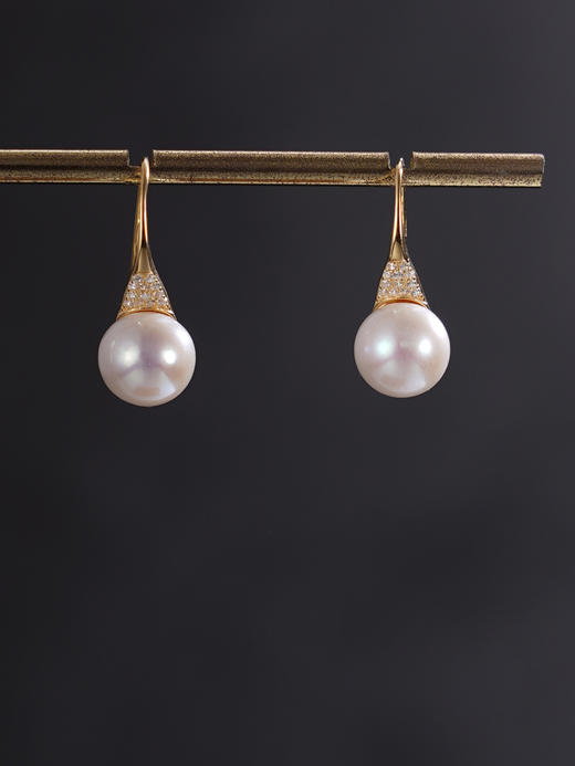 子佩集【月白流光】银S925珍珠惜王妃耳环【MLEH006】8mm珠镀金三角钻2601 商品图3