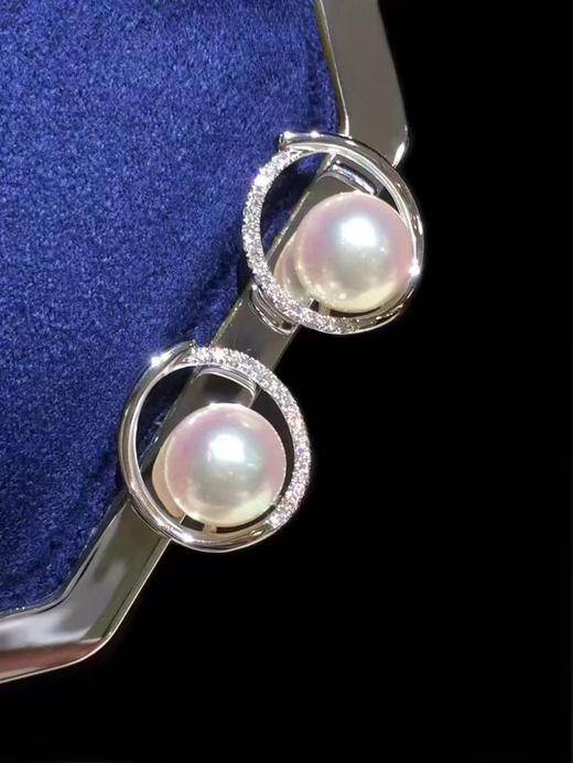 【私席真珠·新年盛宴】18K金镶钻AKOYA珍珠耳针，7.5-8mm珠，圆（孤品） 商品图1