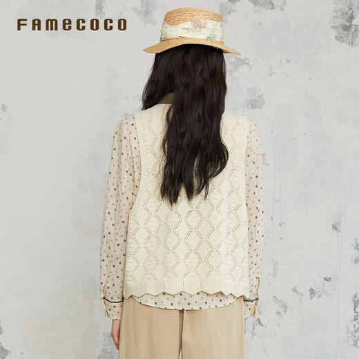Famecoco文艺马夹含羊毛V字领外穿马甲刺绣女装FAB6CA017 商品图2