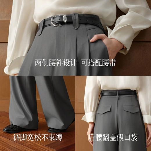 【严选】诗凡黎阔腿拖地通勤休闲长裤2026春新款高腰简约捏褶垂感直筒西裤7H1250311 商品图3