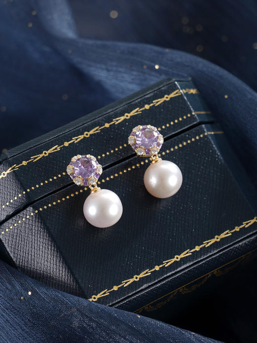 子佩集【紫宸瑶光】银S925珍珠惜王妃耳钉【MLEH021】10mm珠镀金紫锆石2601 商品图5