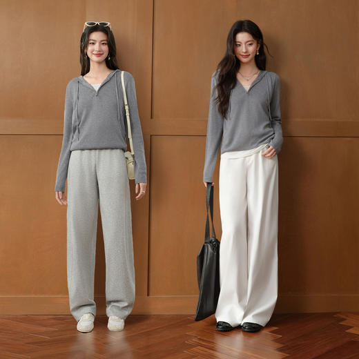 【严选】诗凡黎假两件连帽套头针织衫2026春新款半拉链设计毛衣长袖上衣女7H1231121 商品图1