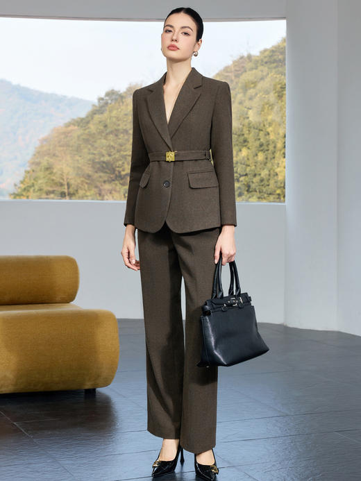 IWY/高级感卡其绿人字纹羊毛西装套装女秋冬新款老钱风收腰通勤职业装25CP899 商品图0