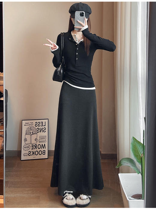 黑灰色法式鱼尾裙女秋季2026新款垂坠感高腰中长款慵懒包臀半身裙聚★为爱严选 商品图1