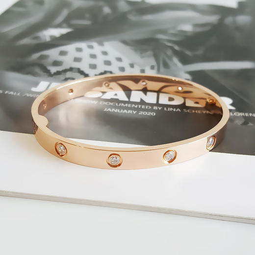 AU750玫瑰金高定经典时尚十钻LOVE定制款群镶钻石手镯18号（皆取最大值）251225NJS26 商品图2