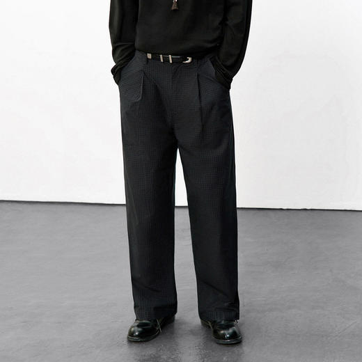 714street纯棉复古格子休闲裤男款2026春季立体廓形双褶直筒长裤 商品图1