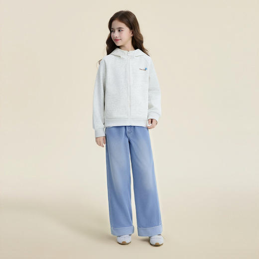 笛莎Deesha 童装女童裤子2026春新款翻边牛仔阔腿裤 商品图2