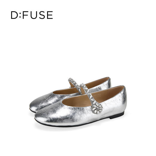 Dfuse迪芙斯2026春季新款圆头钻链抓皱牛皮复古玛丽珍舒适平跟鞋女鞋DFE1111018 商品图11