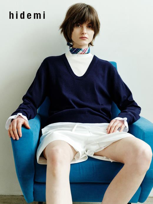 hidemi副线小h 设计感撞色套头上衣毛衣打底针织衫 商品图2